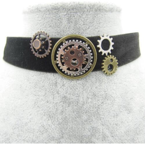 New Simple Style Black Farbic with DIY Vintage Gears Women`s Steampunk Velvet Choker