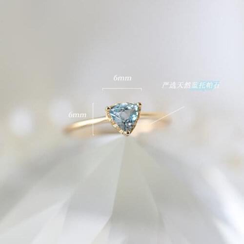 Original new natural blue topaz triangle opening adjustable ring retro light luxury charm lady brand silver jewelry
