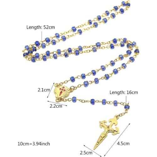 Handmade Crystal Beads Rosary Necklace Catholic Prayer Jesus Cross Necklace Christian for Men Women Jewelry Charm Gifts