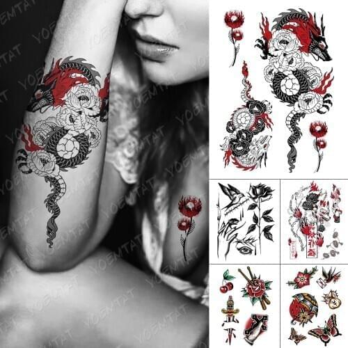 Waterproof Temporary Tattoo Sticker Old School Dragon Fire Hell Flash Tattoos Demon Sword Body Art Arm Fake Tatoo Women Men