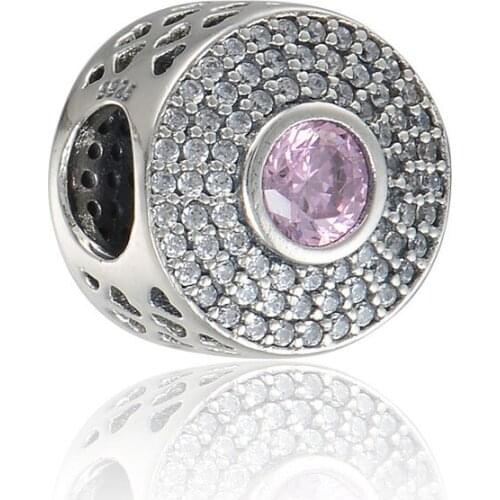 Fits Pandora Bracelets Pink Crystal Radiant Splendor Charm Beads 925 Sterling Silver Pave CZ Cut-out Heart Bead Diy Jewelry