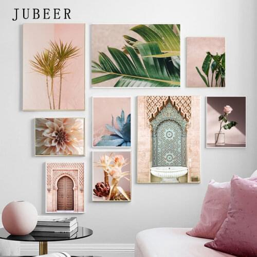 Pink Wall Art Plant Picture Banana Leaf Wall Art Prints for Living Room Cuadros Para El Hogar Living Room Decoration Canvas Art