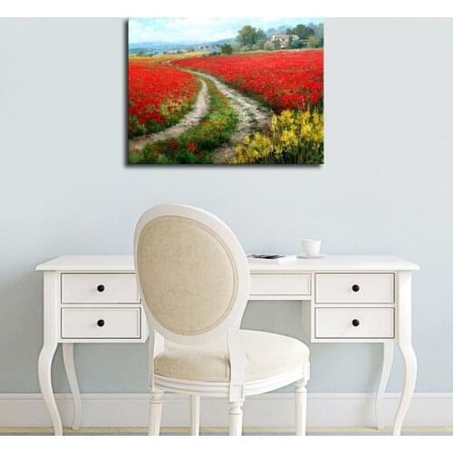 Tuscan landscape knife Red floral paintings wall art home decor artwork on canvas For Living Room Office Decor