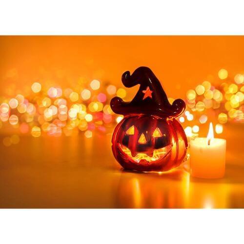Halloween Pumpkin Witch Hat Bokeh Background Photography Vinyl Backdrop for Children Baby Hallowmas Photo Studio Props