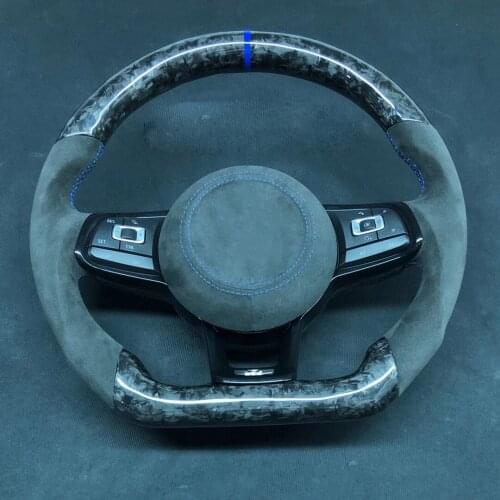 YeederCar Cuatomized Forged Carbon Fiber Sports Steering Wheel Alcantara Leather compatible for Volkswagen Golf GTI 2018-2020