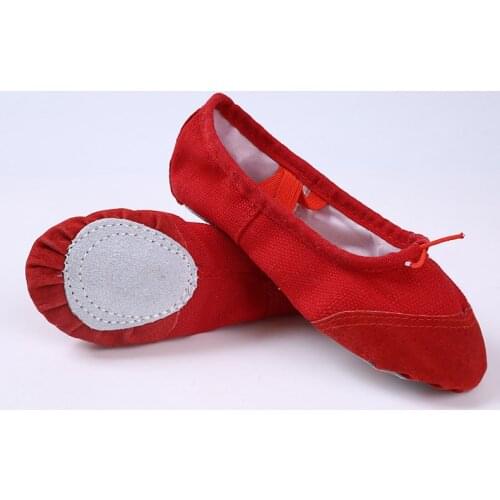 Girls Dance Shoes Soft Canvas and Leather Head Dance Slipper Ballet Shoes