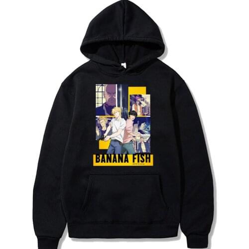 Harajuku Japanese anime Banana Fish 2 Ash Lynx Hoodies sweatshirt Cartoon Mens Hoodies Streetwear Pullover Streetwear Clothes