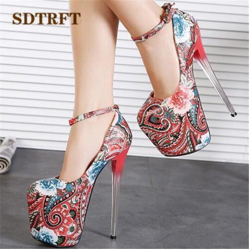 SDTRFT Fashion Stripper Pumps Platform shoes woman 20cm Thin high heels Crossdresser pretty flowered dress Stiletto US17 18 19