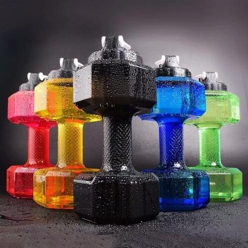 Unisex Gym Sports Dumbbell Water Bottles 2.2L Big Large Capacity Plastic Water Bottle Fitness Dumbbell for Hiking Camping