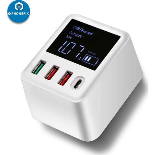 PHONEFIX WLX-A9T QC 3.0 30W LED Display Quick Charging Phone Charger For iPhone Xiaomi Samsung Huawei 3 Ports Fast Wall Charger