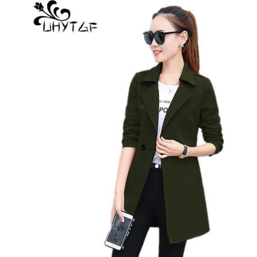 UHYTGF Women Trench Coat 2019 Plus Size Thin Double-breasted Coat Women Winter Outerwear Clothing 4 Colors Slim Trench Coat X140