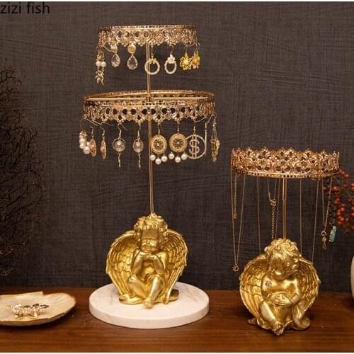 Golden Angel Earrings Display Stands Dressing Table Necklace Shelves Hanging Board Jewelry Boxes Angel Decor Storage Rack