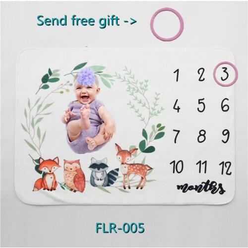120*100cm / animal Baby growth chart Blanket Baby Monthly milestone Blankets Infant Photography Props Soft Flannel blankets