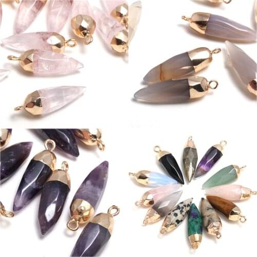 2 Pieces Natural Stone Bullet Shape Section Rose Quarts Pendants Natural Stone for Jewelry Making DIY Necklace Size 13x26mm