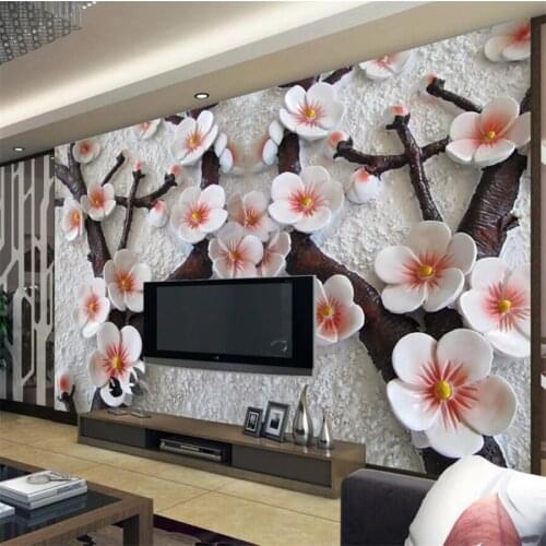 High-end papel de parede Custom Wallpaper 3d Photo Murals Relief Plum Blossom sofa Background Wall papel de parede 3d wallpaper