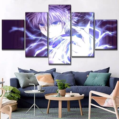 5 Piece Hunter x Hunter Animation Poster Home Decor Boy Room Wall High Quality Canvas Print Killua Zoldyck Lightning Painting
