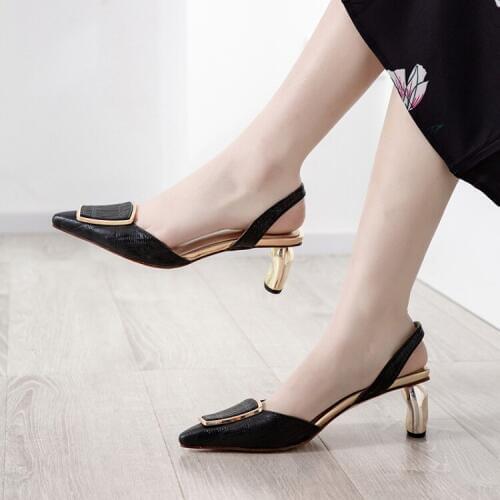 Metal buckle Big Size high heels sandals women shoes woman summer ladies