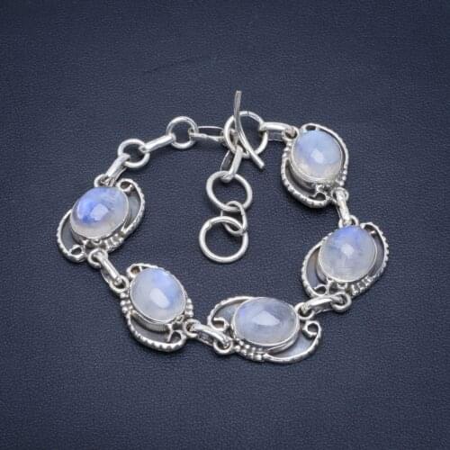 Natural Rainbow Moonstone Handmade Unique 925 Sterling Silver Bracelet 6-7" B4279