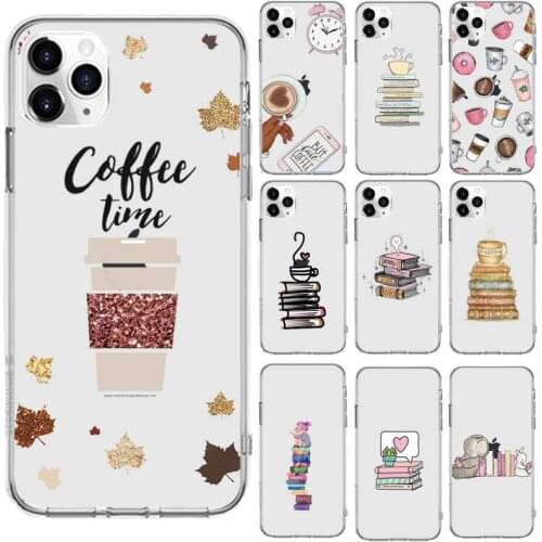 Books Pile Library Reading coffee Phone Case Transparent for iPhone 6 7 8 11 12 s mini pro X XS XR MAX Plus cover funda shell