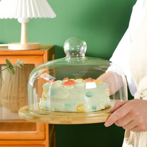European-style Wooden Cake Turntable Dessert Table Glass Cake Cover Rotating Tray Desktop Decoration Dessert Cake Display Stand