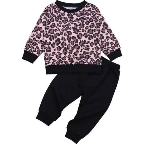 Baby Girls Casual Sets Long Sleeve O Neck Leopard Print Sweatshirt Casual Pants Autumn Infant Toddler Autumn Outfits 6M-4Y