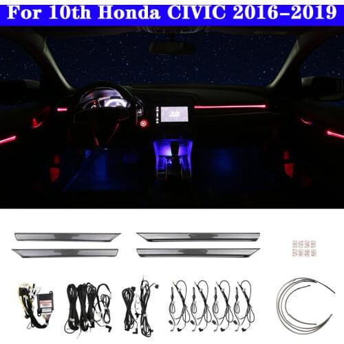 For 10th Honda CIVIC 2016-2019 Button And APP Control 64 colors Decorative Ambient Light LED Atmosphere Lamp illuminated Strip