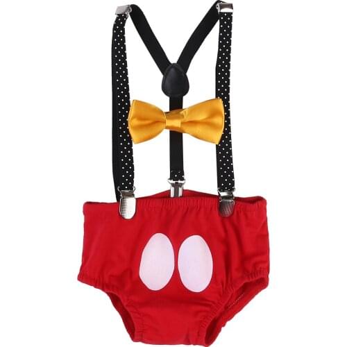 Baby Boys Cake Smash Outfit First Birthday Bloomers Bowtie Suspenders Clothes set Clothes