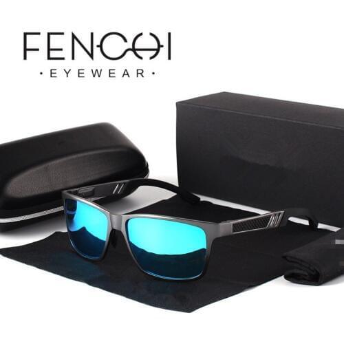 FENCHI Polarized Sunglasses Men Women Brand Designer Aluminum Magnesium Square Sun Glasses UV400 Night Vision High Quality