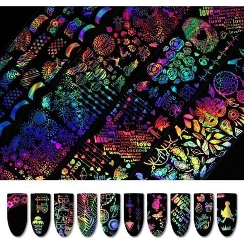 10Pcs 4*20cm Nail Foil Rose Panda Butterfly Fire Nail Art Transfer Sticker DIY for UV Gel Nail Accessories