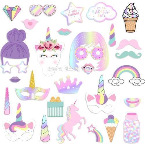 Rainbow Unicorn Party Decorations Happy Birthday Photobooth Props Wedding Baby Shower Photo Booth Props Party Supplies PZ146