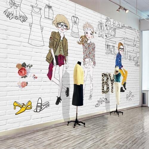 Custom Photo Wallpaper Hand Painted Cartoon Clothing Shop Poster Mural Background Wall Decoration Painting Non-woven Wallpaper