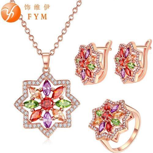 FYM Fashion Wedding Bridal Jewelry Sets Multicolor AAA Cubic Zircon Jewelry Sets & More Rose Gold Color Bijoux Femme