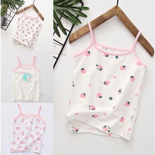 Toddler Kids Girls Cotton Camisole Tank Top Cartoon Pattern Spaghetti Strap T-Shirts Undershirts Summer Sling Vest 2-10Y