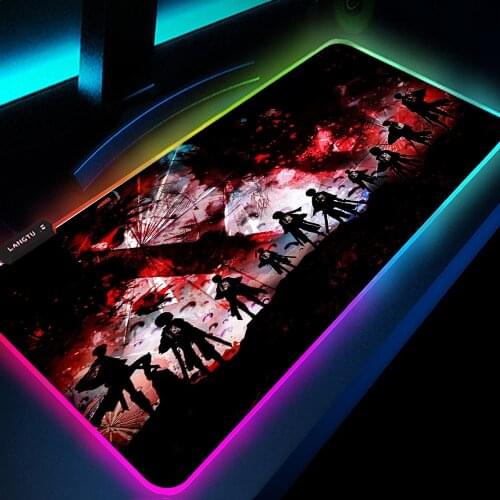 RGB Attack On Titan Gaming Mouse Pad Drop shipping LED Light Computer Mousepad XL Gamer Desk Mat Non-slip For PC Keyboard Laptop