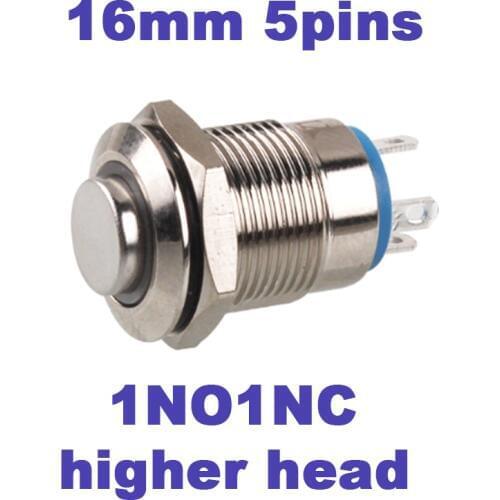 16mm metal push button higher head waterproof nickel plated brass button LED light Self-lock Momentary Latching Car Auto Engie