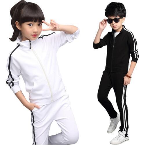 Boys Girls Clothing set Childrens Spring Autumn Solid Student Sprotwear 2pcs suits Long Sleeve Clothes For 5 6 8 10 12 14 Years