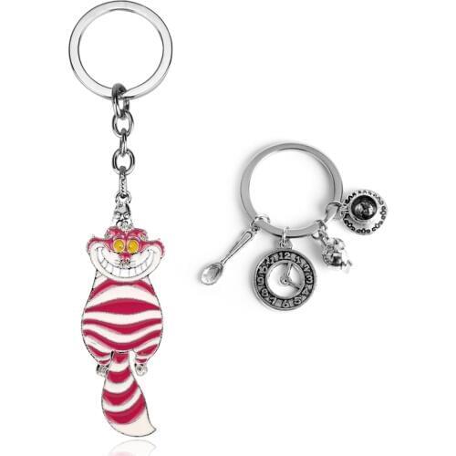 Lovely Cat Key Chains Metal clock Soup spoon Charm keyfob Fashion Cartoon Jewelry Key Ring Trinket