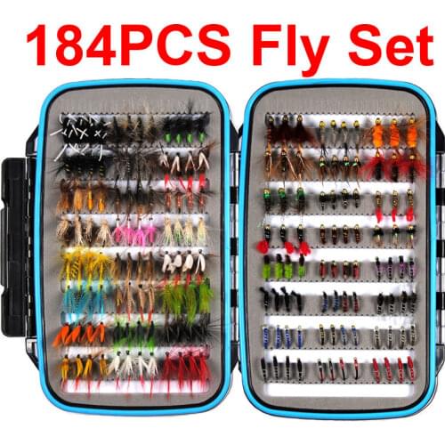 184Pcs Assorted Fishing Fly Case Set Wet Dry Nymph Fly Fishing Lure Box Set Fake Fly Lures For Trout Grayling Panfish Fish