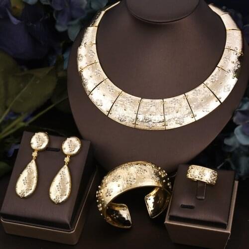 Janekelly Famous Brand Bling Sequins Luxury Africa Dubai Jewelry Sets For Women Wedding Party Zircon Wedding Bridal Jewelry Set