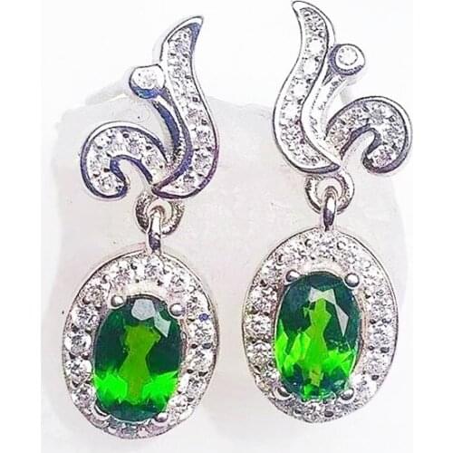 Natural real green diopside luxury drop earring Per jewelry 4*6mm 0.55ct*2pcs gemstone 925 sterling silver Fine jewelry X218344