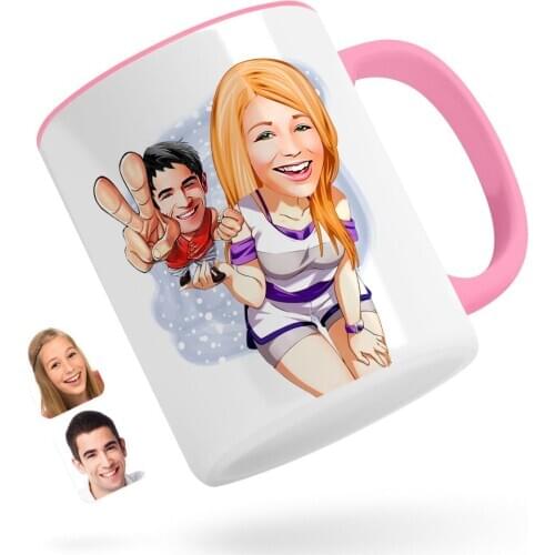 Personalized Valentine Caricature Of Pink Mug Bardak-30