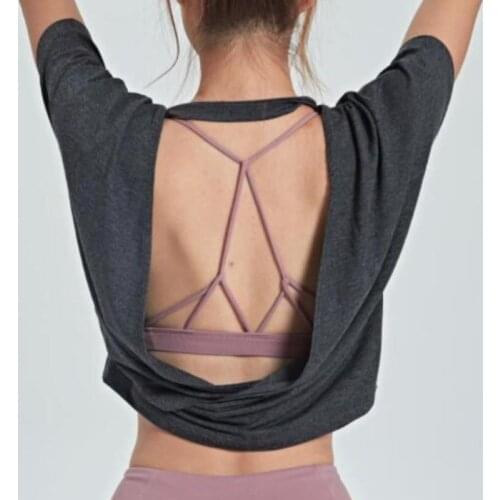 Sexy Backless Yoga Top Loose Quick Dry Tank Top Women Gym T-shirt Fitness Female Yoga Top Jersey Casual Workout Sports Shirt