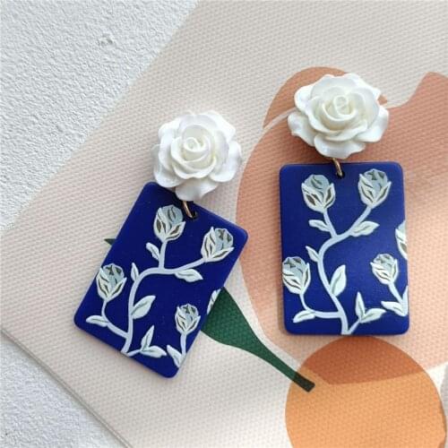 Blue Moonlight Rose Erected Flower Earring Pendant Resin Block 2021 New Fashion Womens Earring Party Jewelry