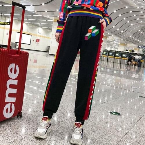 Cartoon patchwork sweatpants spring loose pants women 2020 new pocket trousers oversized streetwear hip hop leisure pants women