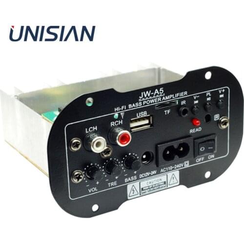 UNISIAN Bluetooth Car audio Amplifier 30W usb-disk card reader subwoofer tweeter Amplifier remote control DC12V 24V AC110V-220V