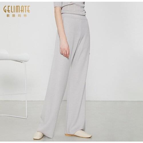 Versatile knitting pants autumn 2020 new pure color pocket fashion pants womens loose wide leg pants super soft waxy wool pants