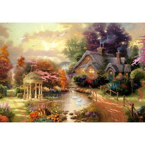 Romantic Quality 14CT Unprinted Cross Stitch Kits Needlework Embroidery Mediterranean Scenery Cottage Grove Decor Arts Handmade