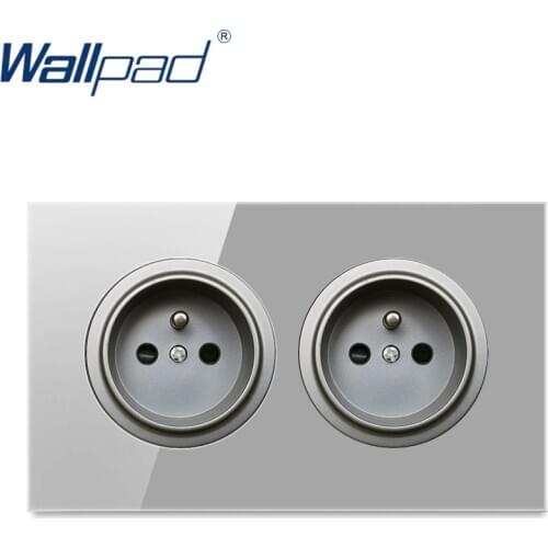 Wallpad 2 EU French Wall Power Socket Outlet Crystal Glass Panel 16A Grounded With Child Protective Lock