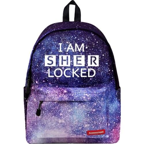 WISHOT I Am Sherlocked Letter Backpack School Bags Travel Bag for girls Stars Universe Space Galaxy