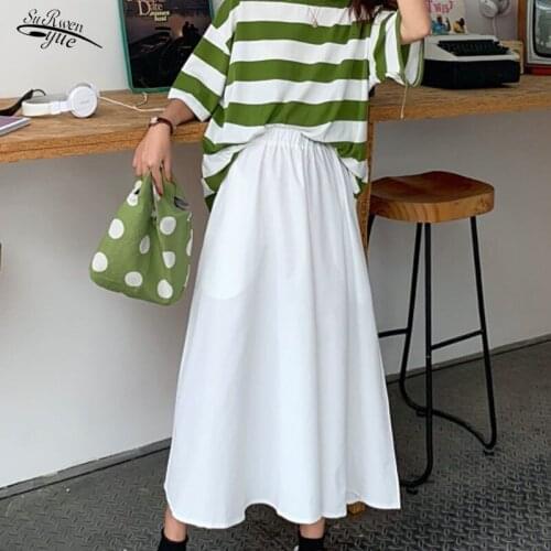2022A word plus size high waist skirt female spring casual solid color female skirt Harajuku loose white long skirt female 13228